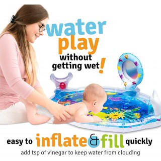 Splashin'kids Inflatable Tummy Time Premium Water mat with Mirror and rattles