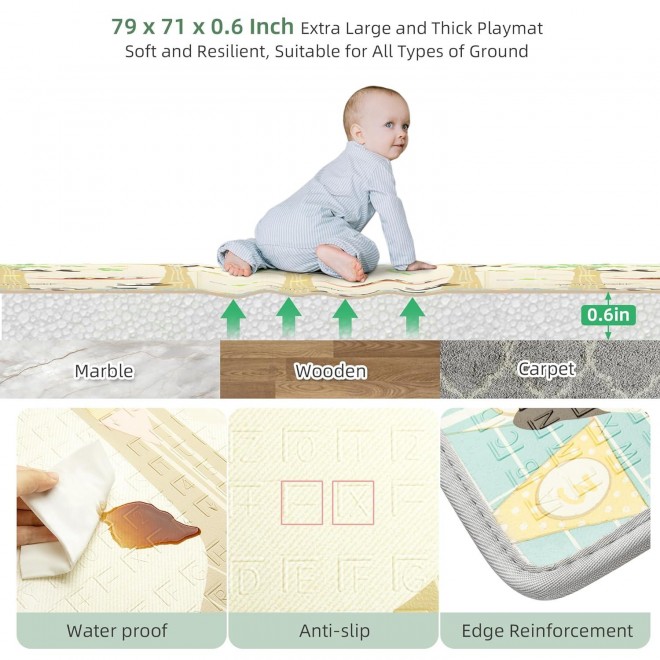 Baby Play Mat, Extra Large Foldable Play Mat for Floor, Waterproof Baby Floor Mat for Infants