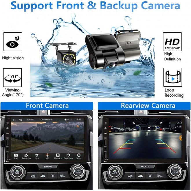 Double Din Car Stereo with Dash Cam, Support Apple Carplay and Android Auto, 7INCH Full HD