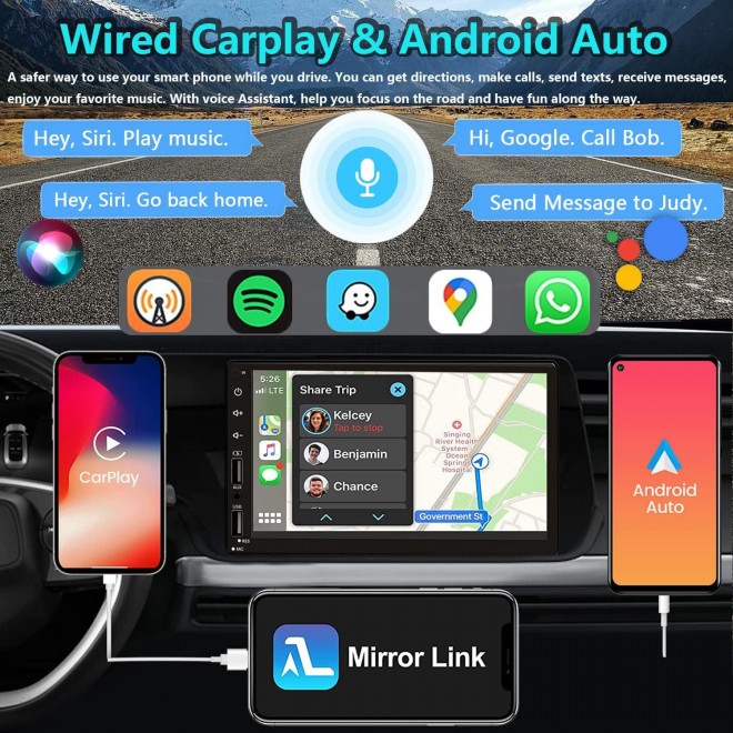 Double Din Car Stereo with Dash Cam, Support Apple Carplay and Android Auto, 7INCH Full HD