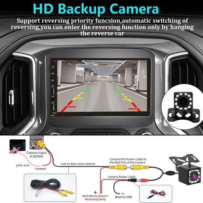 Double Din Car Stereo with Dash Cam, Support Apple Carplay and Android Auto, 7INCH Full HD