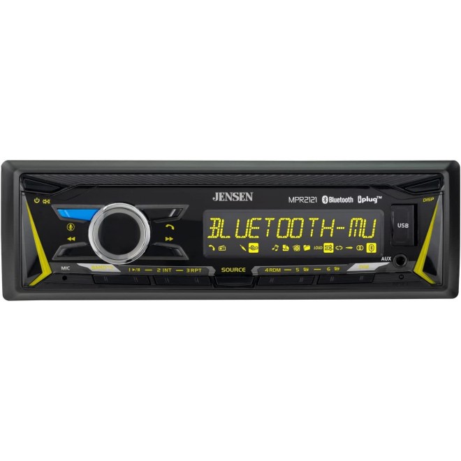 Jensen MPR2121 | 12 Character LCD Single DIN Car Stereo Receiver | RGB Custom Colors