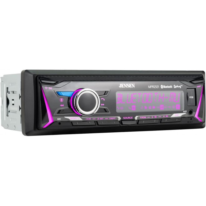 Jensen MPR2121 | 12 Character LCD Single DIN Car Stereo Receiver | RGB Custom Colors