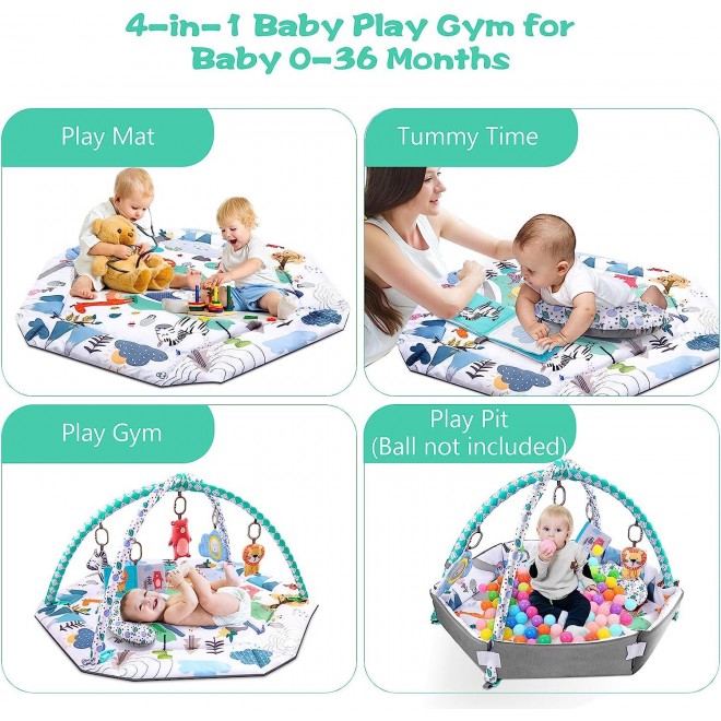 Bellababy Tummy Time Mat, 10-in-1 Baby Gym Activity Play Mat & Ball Pit