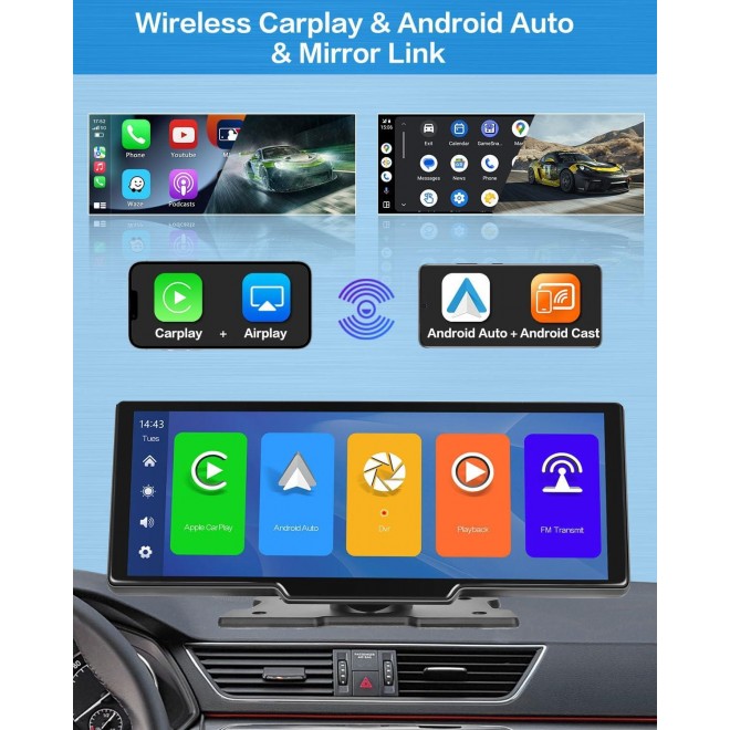 Wireless Carplay Android Auto Portable Car Stereo, HD Car Play Screen