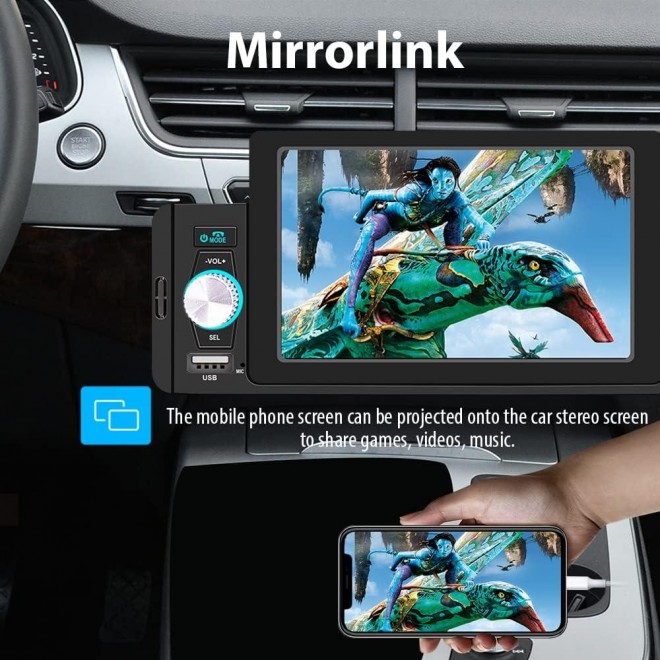 5 Inch Single Din Car Stereo Built-in Apple CarPlay/Android Auto/Mirror-Link