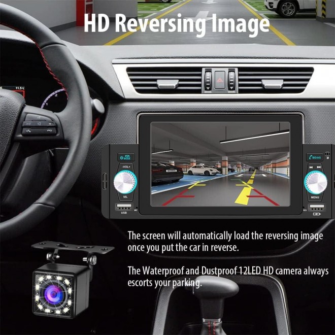 5 Inch Single Din Car Stereo Built-in Apple CarPlay/Android Auto/Mirror-Link