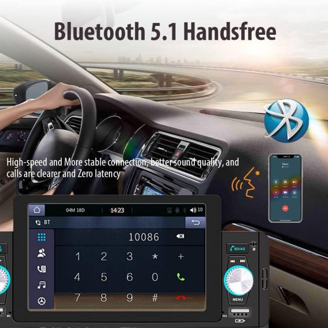 5 Inch Single Din Car Stereo Built-in Apple CarPlay/Android Auto/Mirror-Link