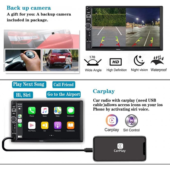 Car Stereo Radio Compatible with Apple Carplay and Android Auto