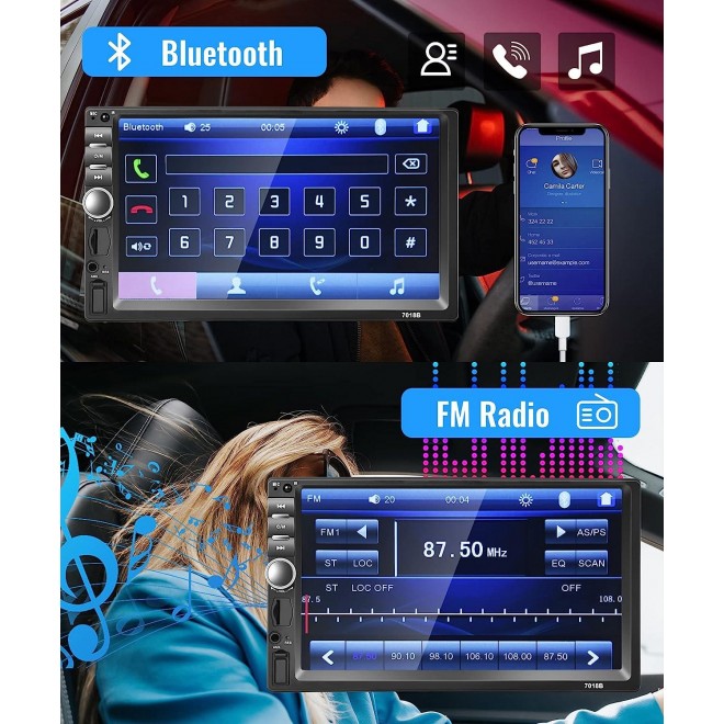 Car Radio Double Din Car Stereo, Rimoody 7 Inch Touch Screen Car Radio with Bluetooth