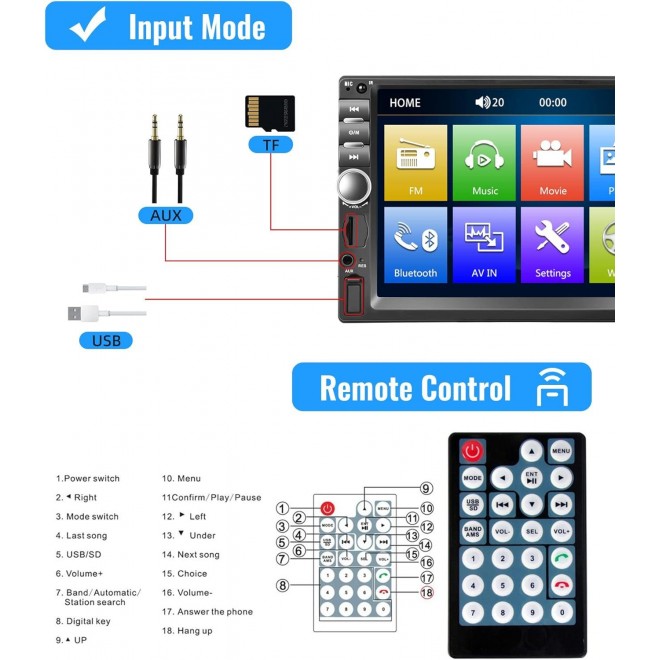 Car Radio Double Din Car Stereo, Rimoody 7 Inch Touch Screen Car Radio with Bluetooth