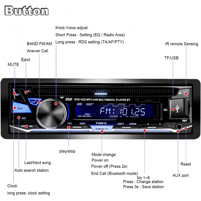 Hengweili Single Din Car Stereo with CD DVD Player Bluetooth USB AM/FM Radio