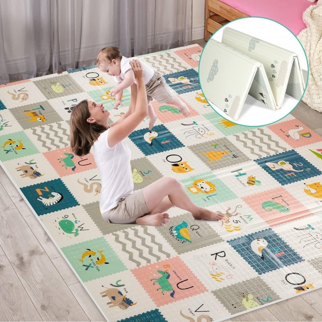 FLAGAV Baby Play Mat, Extra Large Folding Baby Crawling Mat, Waterproof Reversible Playmat Foam