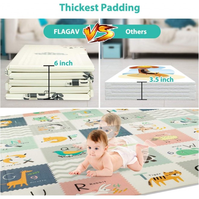 FLAGAV Baby Play Mat, Extra Large Folding Baby Crawling Mat, Waterproof Reversible Playmat Foam