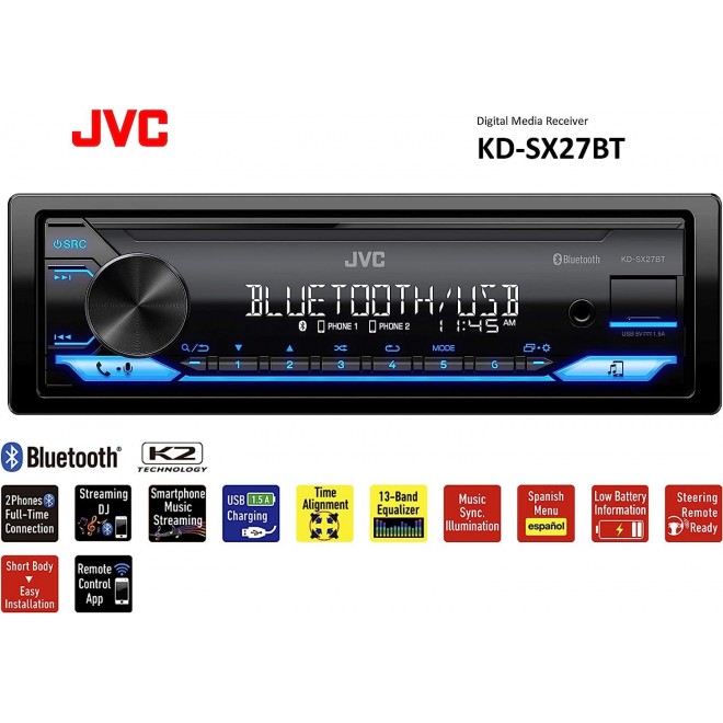 JVC Bluetooth Car Stereo with USB Port – AM/FM Radio, MP3 Player