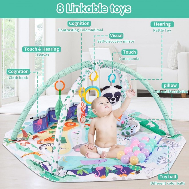 5-in-1 Baby Play Gym Mat, Tummy Time Activity Mat