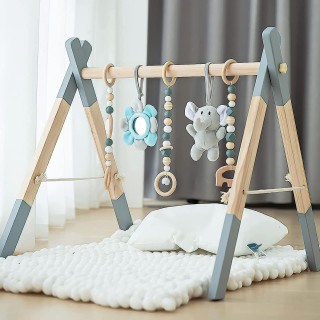 Wooden Baby Play Gym Foldable Frame Activity Gym Hanging Bar