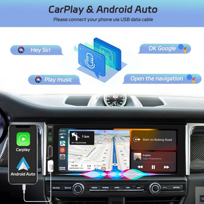 6.9 Inch Single Din Apple Carplay Car Stereo Touchscreen Car Radio with Bluetooth