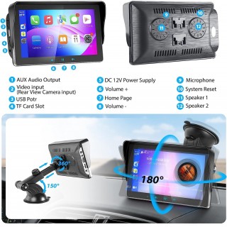 Newest Portable for Apple Carplay Wireless Android Auto,7 Inch IPS Touch Screen Multimedia Player