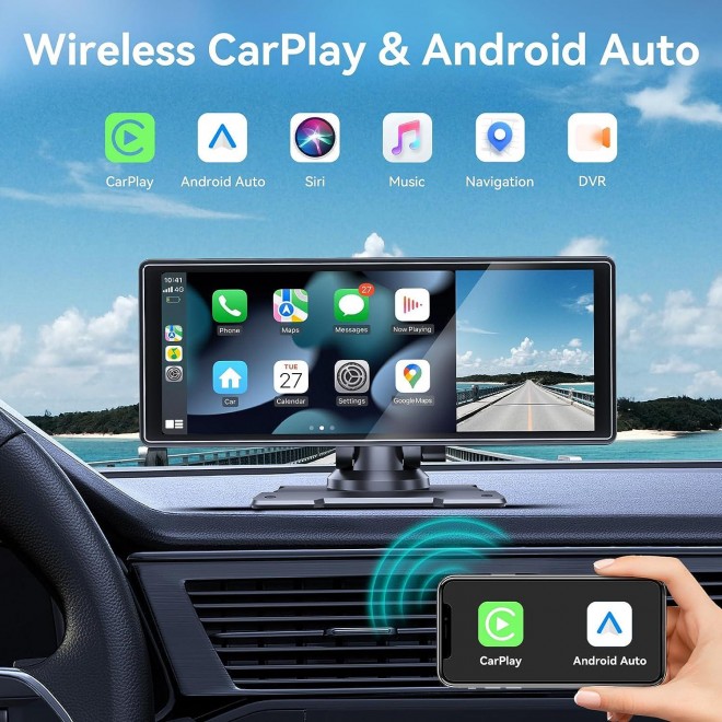 LoLoCar 10.3 Portable Carplay Screen with Adjustable 4K Front/1080P Rear Camera