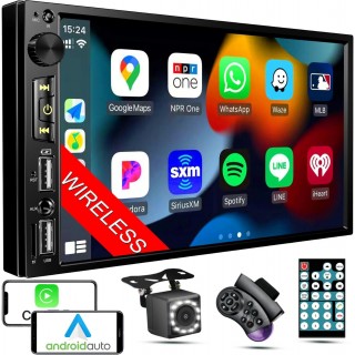 Wireless 7 inch Double Din Car Stereo with Apple Carplay,Backup Camera for Car