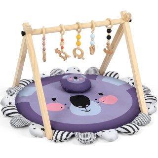 Cowiewie Wooden Baby Play Gym Play Gym with Mat Develop Athletic Ability for Baby to Toddler