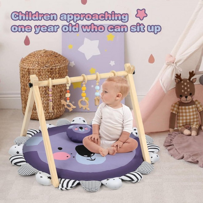 Cowiewie Wooden Baby Play Gym Play Gym with Mat Develop Athletic Ability for Baby to Toddler