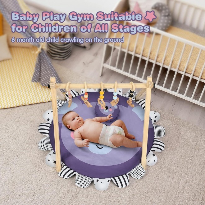 Cowiewie Wooden Baby Play Gym Play Gym with Mat Develop Athletic Ability for Baby to Toddler