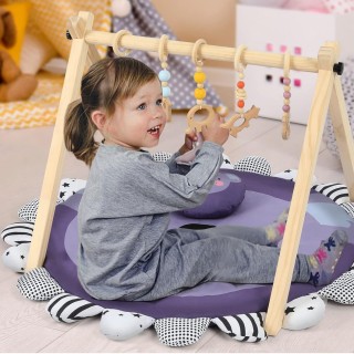 Cowiewie Wooden Baby Play Gym Play Gym with Mat Develop Athletic Ability for Baby to Toddler