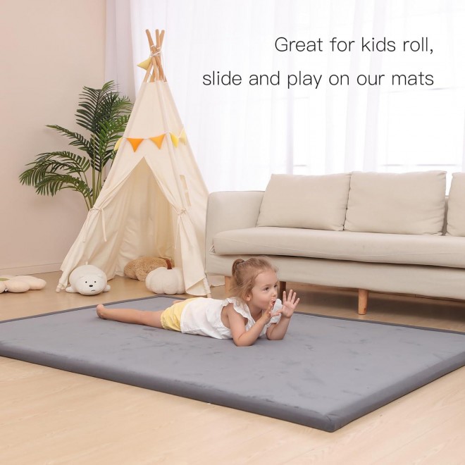 Baby Play Mat For Floor,1.2 Thick Memory Foam Tummy Time Mat,Soft Coral Velvet Nursery Rug