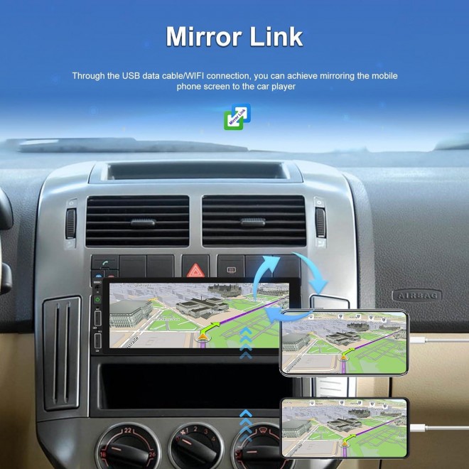 6.86 Inch Single Din Car Stereo Built-in Apple CarPlay/Android Auto