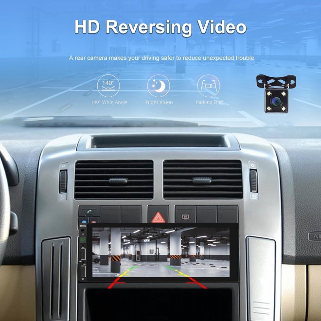 6.86 Inch Single Din Car Stereo Built-in Apple CarPlay/Android Auto