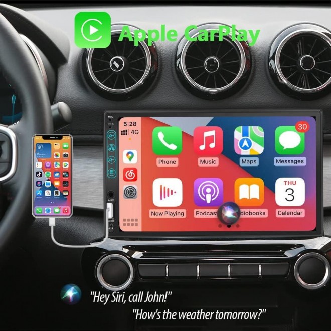 Double Din Car Stereo Compatible with Apple CarPlay and Android Auto