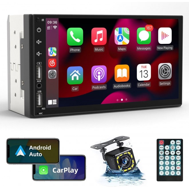 Car Stereo Compatible with Apple Carplay&Android Auto, Full HD Capacitive Touchscreen