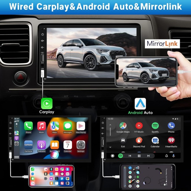 Car Stereo Compatible with Apple Carplay&Android Auto, Full HD Capacitive Touchscreen