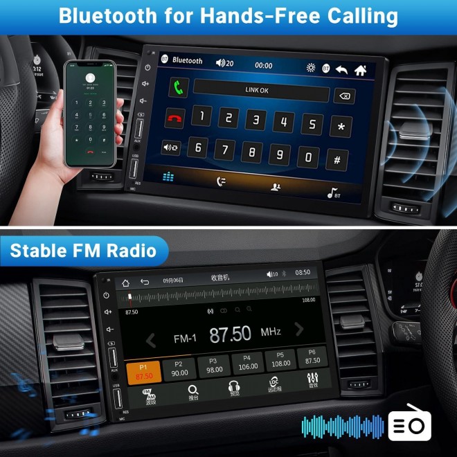 Car Stereo Compatible with Apple Carplay&Android Auto, Full HD Capacitive Touchscreen