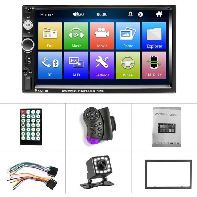 EKAT Double Din Car Stereo Receiver Bluetooth 7 Inch Touch Screen Car Radio