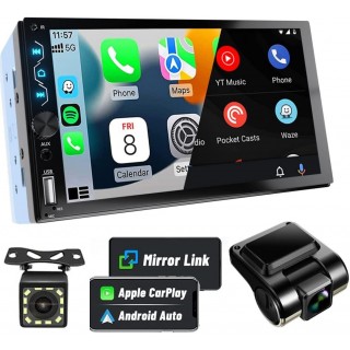 Double Din Car Stereo with Dash Cam,Support with Apple Carplay and Android Auto