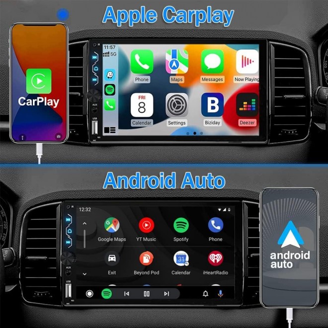 Double Din Car Stereo with Dash Cam,Support with Apple Carplay and Android Auto