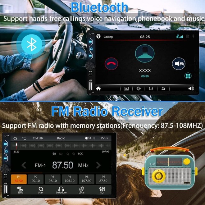 Double Din Car Stereo with Dash Cam,Support with Apple Carplay and Android Auto