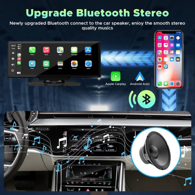 LAMTTO 9.26" Wireless Car Stereo Apple Carplay with 2.5K Dash Cam