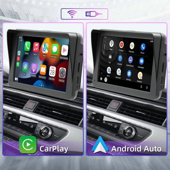 [64GB DVR] Portable Wireless Apple CarPlay & Android Auto Car Stereo