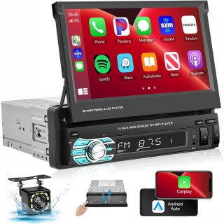 Podofo Single Din Apple Carplay Car Stereo ,7‘’ Foldable HD Touchscreen Bluetooth Radio