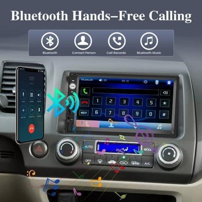 Double Din Car Radio with Bluetooth, 7 Inch Touch Screen Car Stereo