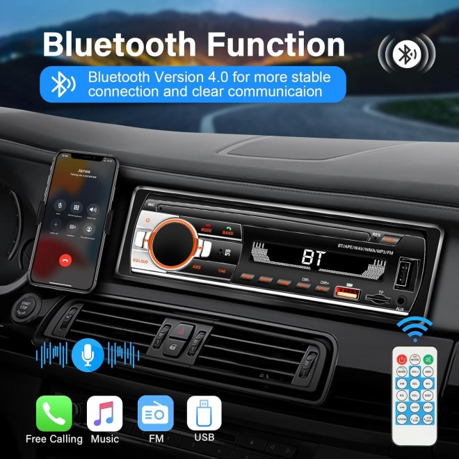 Single Din Car Stereo Bluetooth Car Radio, Car Audio with Handsfree and App Control