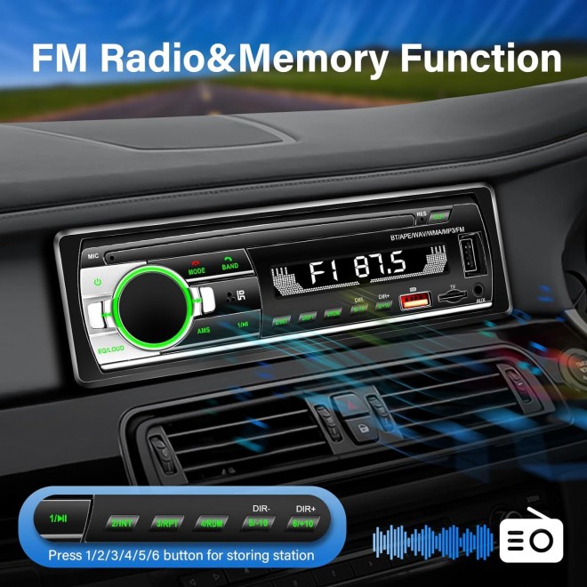 Single Din Car Stereo Bluetooth Car Radio, Car Audio with Handsfree and App Control