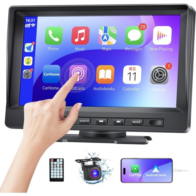 Portable Car Stereo for Apple Carplay Wireless Android Auto, 7 Inch IPS Touch Screen Car Radio