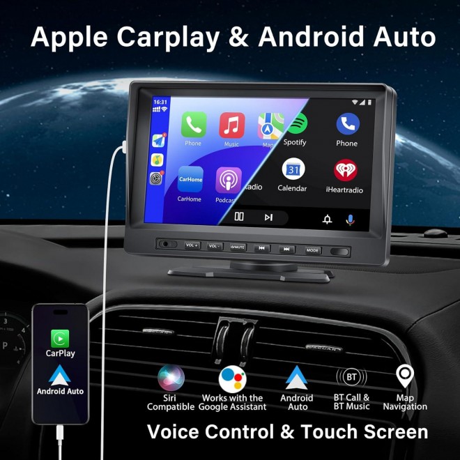 Portable Car Stereo for Apple Carplay Wireless Android Auto, 7 Inch IPS Touch Screen Car Radio