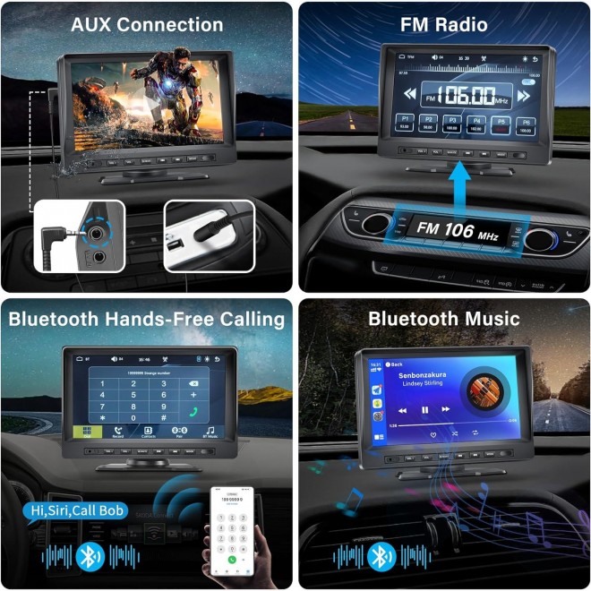 Portable Car Stereo for Apple Carplay Wireless Android Auto, 7 Inch IPS Touch Screen Car Radio