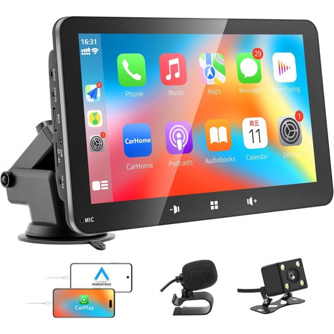 Newest Wireless Apple Carplay & Android Auto,7'' Touch Screen Car Stereo 